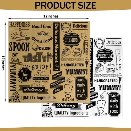 Vista 2 de 100 PCS Hojas de Papel de Delicatessen de 12x12 Pulgadas, Hojas de Papel Encerado Sin Blanquear para Alimentos, Papeles de Envoltura Resistentes a