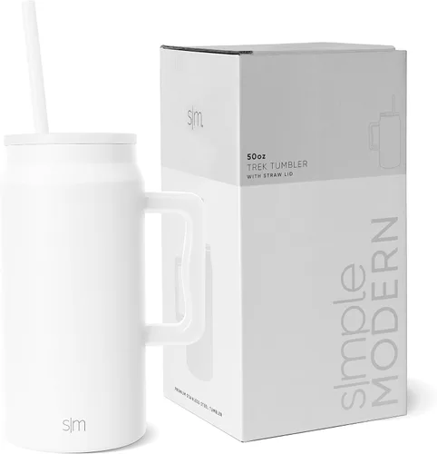 Vista 24 de Simple Modern - Vaso de 1,5 l con asa y tapa con pajita, botella de agua grande de acero inoxidable reutilizable con aislamiento, regalos