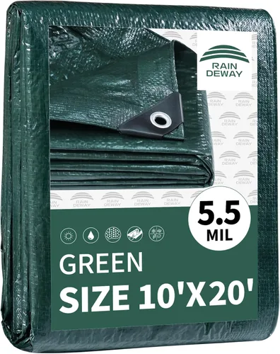 Vista 108 de RAINDEWAY Tarps 7x7 pies (paquete de 2) - 5.5 mil, cubierta de lona de polietileno impermeable multiusos con ojales de metal y bordes reforzados