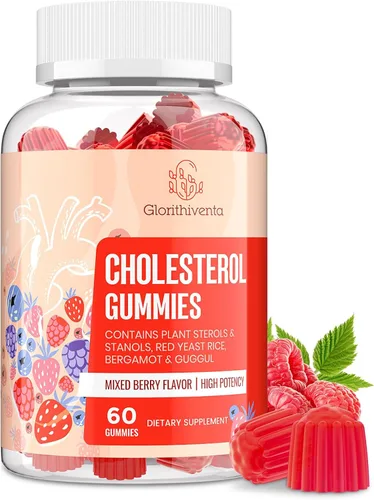 Suplemento para el colesterol con esteroles vegetales y estanoles, guggul, extracto de naranja bergamota, arroz de levadura roja, gomitas de