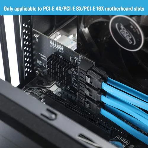 Vista 6 de Tarjeta de expansión SATA PCIe 4X a 6, controlador SATA3.0 de 6 Gbps con indicador LED, 6 cables SATA, cable de alimentación de 15 pines