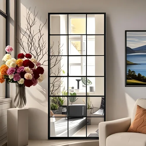 Vista 20 de Degfig - Espejo arqueado de longitud completa, espejo de pie de 64 x 21 pulgadas, espejos de cuerpo completo con soporte para sala de estar, Negro