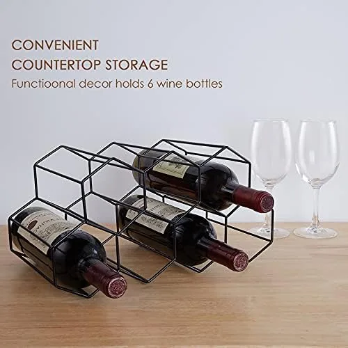 Vista 3 de Fomanish - Soporte para 7 botellas, estante de vino independiente, moderno soporte de mesa de metal para cocina y bodega