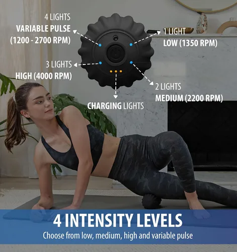 Vista 5 de Zyllion Bola de masaje vibratoria de maní con 4 modos - Rodillo masajeador eléctrico inalámbrico recargable de tejido profundo para aliviar el dolor