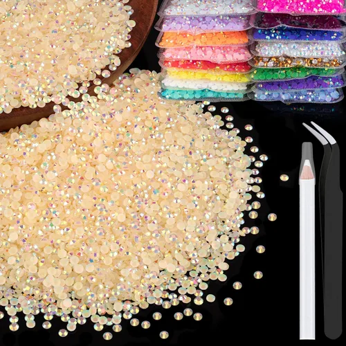 Vista 13 de 4000 diamantes de imitación de resina de 0.157 pulgadas a granel, transparentes AB con parte trasera plana, diamantes de imitación redondos