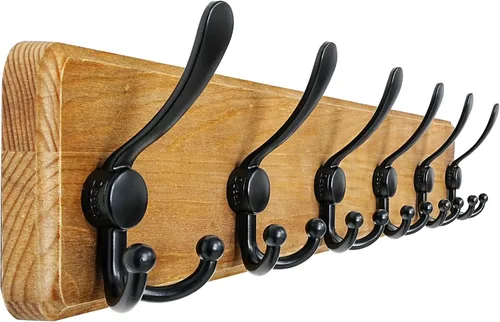 Vista 46 de Dseap Perchero de pared – Resistente 38-1/4 pulgadas de largo, con 10 tri-ganchos personalizados reforzados, colgador de pared de madera maciza