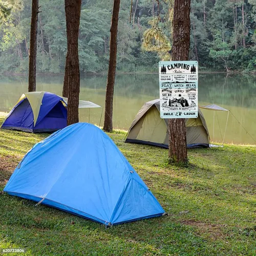 Vista 6 de Letrero de metal con reglas de campamento, decoración perfecta para caravanas y cámpers para interiores, decoraciones de campamento al aire libre