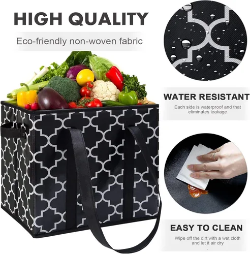Vista 4 de WISELIFE Paquete de 2 bolsas reutilizables para comestibles, plegables, lavables, grandes, resistentes al agua, color negro