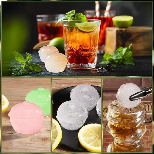 Vista 4 de Ice Cube Trays, Silicone Round Ice Ball Maker Mold, Big Whiskey Ice Ball Maker, Apples Ice Tray Mold for Cocktails, Bourbon, Freezer, Keep Drinks