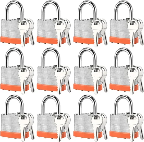Vista 8 de 6 candados de llave sólida con 12 llaves iguales – Resistente al corte, cerradura de casillero de gimnasio con llave, bloqueo de almohadilla