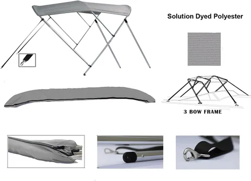 Vista 2 de Parte superior Bimini de aluminio gris claro de 3 arcos compatible con Monterey 248 LS MONTURA BR I/O para modelos años 2001-2007