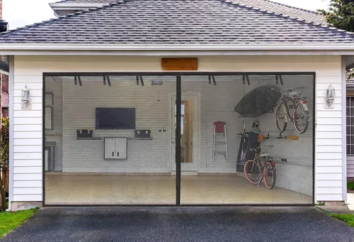 Vista 9 de Puertas de pantalla de garaje para garaje de 1 coche de 8x7 pies; pantalla de puerta de garaje magnética de fibra de vidrio de 1400g/3.1lb