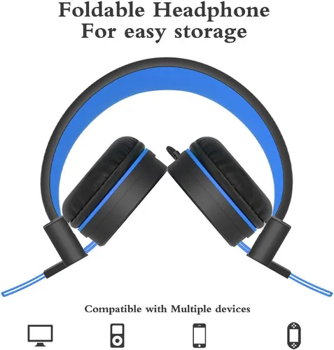 Vista 3 de Elecder i37 - Audífonos plegables de diadema para niños, niñas y adolescentes, con conector de 3.5mm, compatible con iPad, teléfonos celulares