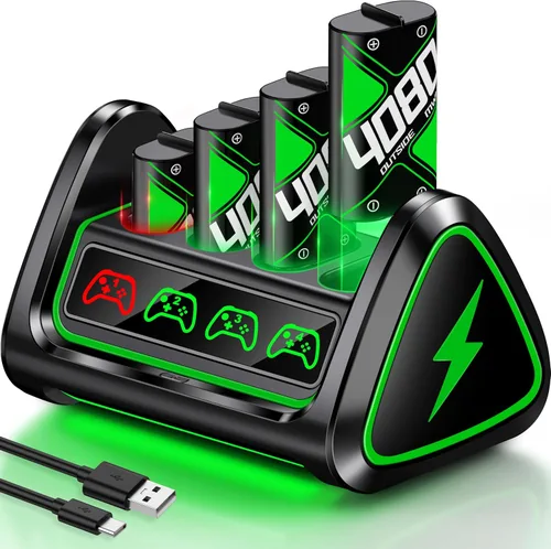 Vista 10 de Paquetes de Baterías Recargables de Carga Rápida Mejorados con Control de Luz, Baterías de Controlador Xbox de 4x4080mWh con Base de Carga