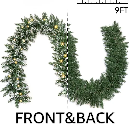 Vista 2 de WBHome Guirnalda de Navidad preiluminada de 9 pies/106 pulgadas con 100 luces LED, decoración navideña, funciona con pilas (pilas no incluidas)