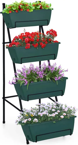 Vista 9 de OYEAL Cama de Jardín Elevada de 4 Niveles Jardineras Verticales para Interior y Exterior Caja de Jardinera Elevada con Patas Jardinera de Hierbas