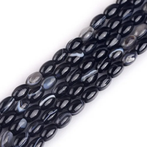 Vista 7 de GEM-Inside - Cuentas ovaladas de ágata de ónix botsuana negro natural de 0.157 x 0.236 in para hacer joyas, suministros de manualidades hechos a