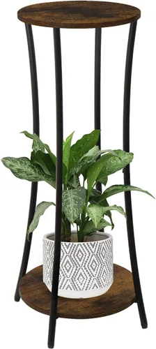 YINMIT Soporte para plantas de interior, estante redondo de 2 niveles para maceta, estante de soporte para maceta, estante de soporte redondo, Marrón