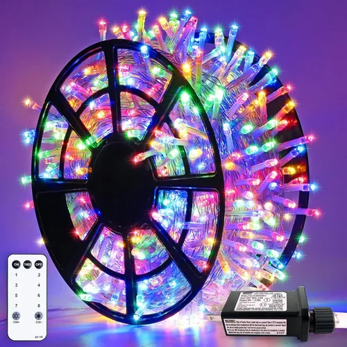 Vista 28 de JMEXSUSS 500 luces LED verdes de Navidad para interiores y exteriores, 8 modos de 163 pies, tira de luces verdes enchufables, cable transparente