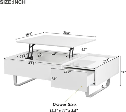 Vista 134 de Mesa auxiliar elevable, mesa auxiliar multifuncional con estantes abiertos, mesa de comedor moderna para sala de estar, oficina en casa (negro #004)
