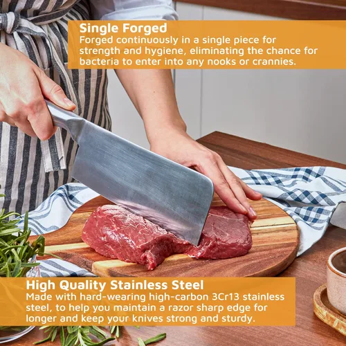Vista 2 de Jean-Patrique Cuchillo de carnicero - Cuchillo de carnicero forjado con navaja de afeitar de borde afilado - Cuchillo de cocina para cortar carne