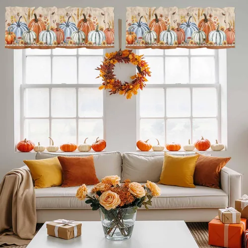 Vista 5 de Cortina de cenefas de otoño, cortinas de cocina de Acción de Gracias, cenefa de ventana, decoración de ventana para sala de estar, dormitorio, 1