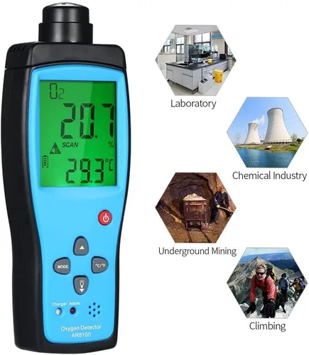 Vista 6 de Medidor de gas de oxígeno de mano, probador profesional de O2 con pantalla LCD digital, rango de medición de 0-25% vol. para pruebas industriales