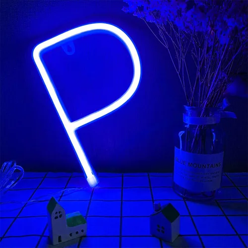 Vista 20 de Letras de neón azules, letreros LED que funcionan con pilas, luces LED del alfabeto, letrero de marquesina, letras decorativas de marquesina, luces