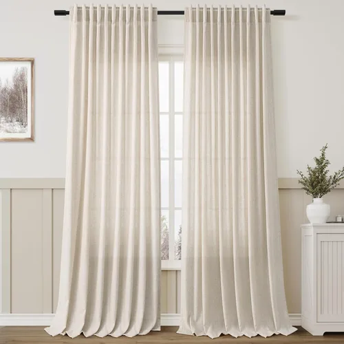 Vista 185 de Aersas Aqua Green Linen Curtains 84 Inches Long 2 Panels Set Back Tab Rod Pocket Living Room Curtain Farmhouse Rustic Light Filtering Hook Drapes