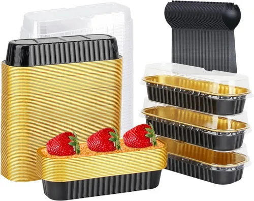 Vista 13 de Moldes para Cupcakes con Tapas de Cúpula Paquete de 100, LNYZQUS Mini Moldes de Aluminio de 5oz para Hornear Tazas para Muffins, Ramekins Azul Cian