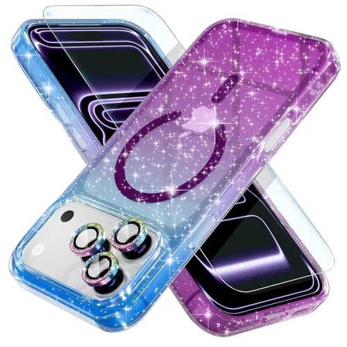 Vista 19 de Choiche Funda magnética para iPhone 15 Pro Max, funda transparente con purpurina brillante para mujer
