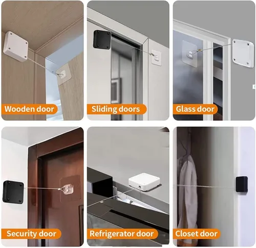 Vista 8 de SHIMIDO Cierrapuertas automático retráctil mejorado, instalación sin herramientas, potente tirador de 3.5 libras cierra las puertas completamente