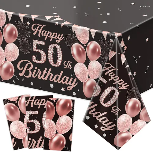 Vista 7 de Labeol Paquete de 3 manteles para cumpleaños número 18, decoraciones de cumpleaños número 18 negras y doradas, manteles rectangulares desechables