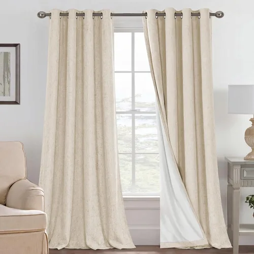 Vista 149 de H.VERSAILTEX Cortinas 100% opacas con aislamiento térmico, texturizadas, de lino, con bloqueo completo de calor y luz, para sala de estar y Negro