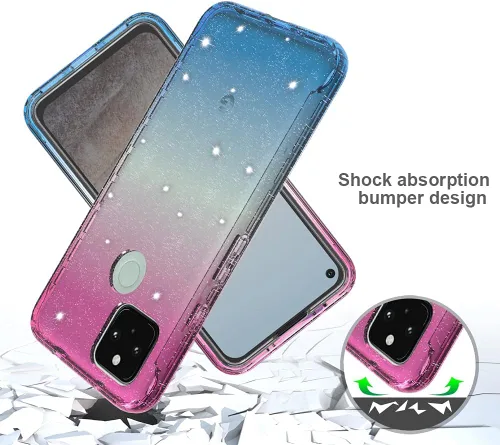 Vista 4 de Diseñada para Pixel 5A 5G Sparkle Case Google 5A 5G Glitter Case Protector de pantalla integrado de cuerpo completo, cubierta delgada de cuerpo