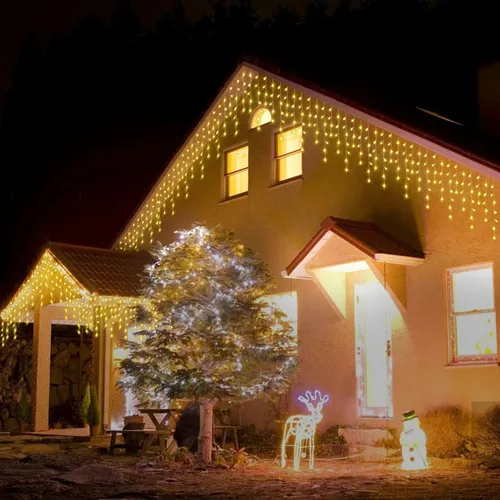 Vista 9 de 304 luces LED solares de carámbano de Navidad para decoración al aire libre, 8 modos de luces impermeables para exteriores, vacaciones, patio