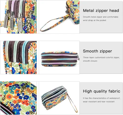 Vista 6 de BIAOTIE Cartera de pulsera de gran capacidad, Bolso de mano de nailon impreso impermeable para mujer