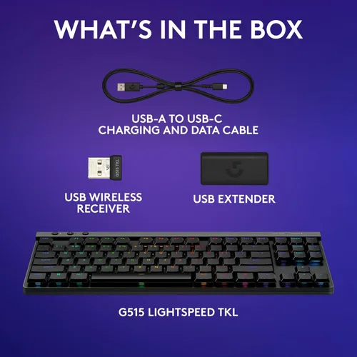 Vista 9 de Logitech G515 Teclado inalámbrico para juegos TKL, LIGHTSYNC RGB, diseño delgado Tenkeyless, teclas PBT Double-Shot, interruptores mecánicos Negro