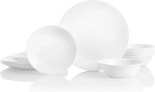 Vista 9 de Corelle Juego de vajilla de 18 piezas para 6, platos y cuencos redondos ligeros, vidrio de triple capa Vitrelle, resistente a las astillas y a