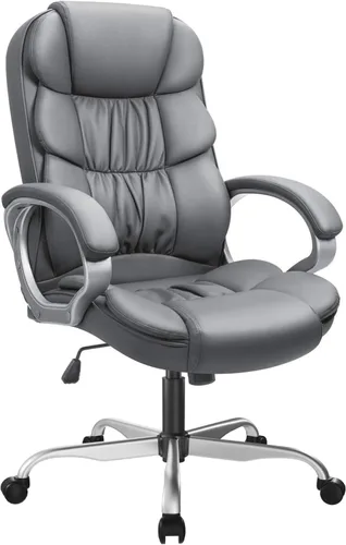 Vista 9 de GUNJI Silla de oficina de piel sintética con respaldo alto, silla ejecutiva ergonómica para computadora, silla de escritorio moderna ajustable