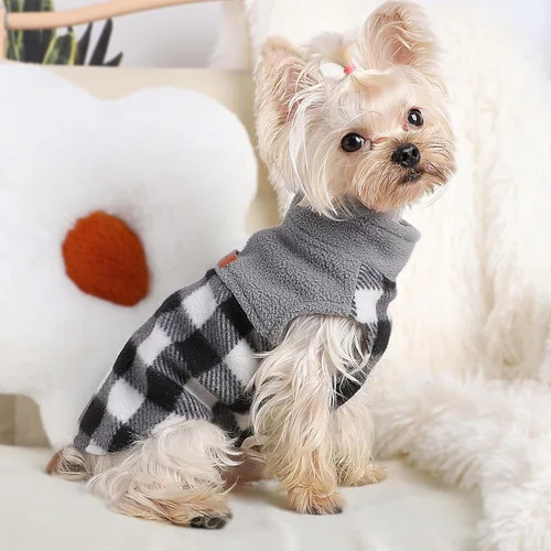 Vista 57 de Chaleco de forro polar con estampado a cuadros rojos, suéter de invierno para mascotas para perros pequeños, niños y niñas, suéter cálido