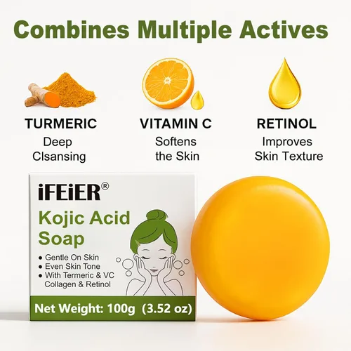 Vista 3 de iFEiER Barras de jabón de ácido kójico de 7.04 onzas (7.05 oz), paquete de 2 unidades Jabón de vitamina C, vitamina E, retinol, jabón de colágeno