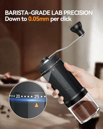 Vista 3 de Primer molinillo de café manual de gran capacidad de 60g del mundo, molinillo de café portátil de mano con 40 configuraciones ajustables, molinillo