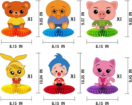 Vista 2 de TUWUNA Juego de 6 centros de mesa Plim Plim Plim para centros de mesa Plim Plim Honeycomb para fiesta de cumpleaños Plim Plim suministros