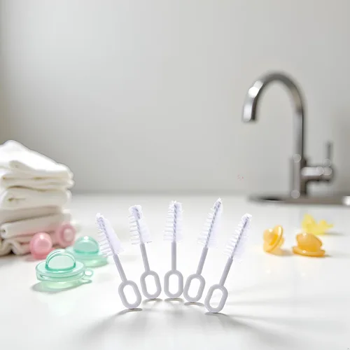 Vista 4 de Juego de 10 piezas de limpieza de chupete blanco, limpiador de pezones, cepillo de pezones, herramientas de limpieza profesionales de cerdas de alta