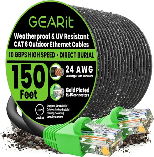 Vista 21 de GEARit - Cable Ethernet RJ45 Cat6 de exterior, velocidad transferencia 10 Gpbs, conector chapado en oro, recubierto de cobre, resiste rayos UV, Negro