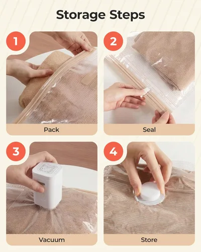 Vista 7 de BAGSMART Bolsas de almacenamiento al vacío para viajes con bomba de aire recargable, bolsas portátiles ahorradoras de espacio para viajes y hogar