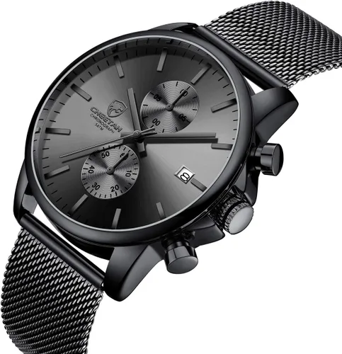 Vista 2 de GOLDEN HOUR - Reloj de moda para hombre, elegante, minimalista, de cuarzo, analógico, malla de acero inoxidable, impermeable, cronógrafo