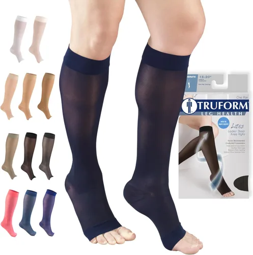 Vista 20 de Truform Medias de compresión transparentes, 15-20 mmHg, longitud hasta la rodilla para mujer, punta abierta, 20 denier, beige, talla S