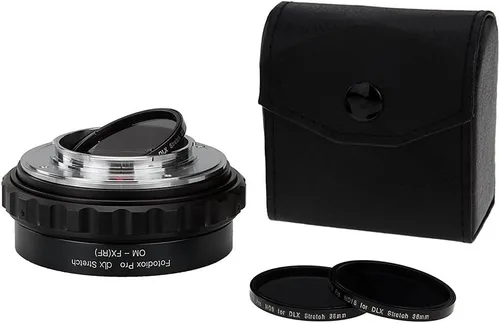 Vista 2 de Fotodiox DLX - Adaptador de montaje de lente extensible compatible con lentes de película Olympus OM de 1.378 in a cámaras Fujifilm X-Mount
